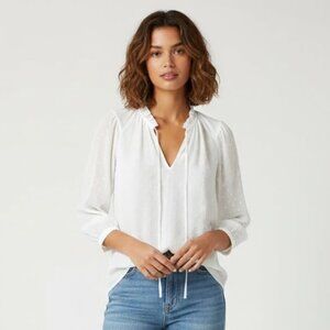 Vince Camuto White Peasant Blouse | Boho Textured Top | NWT | S & M